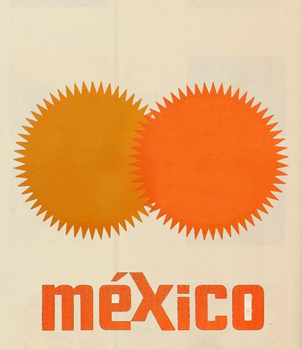 Retro orange sun-burst graphic reading México